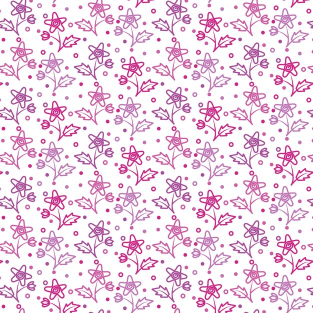 Vector flores rosadas y moradas sobre un fondo blanco.