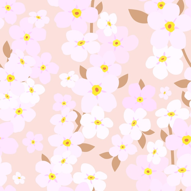 Flores rosadas tiernas sobre un fondo rosado patrón vectorial sin costuras