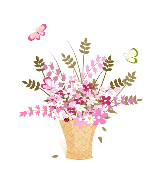 Flores rosas en cesta