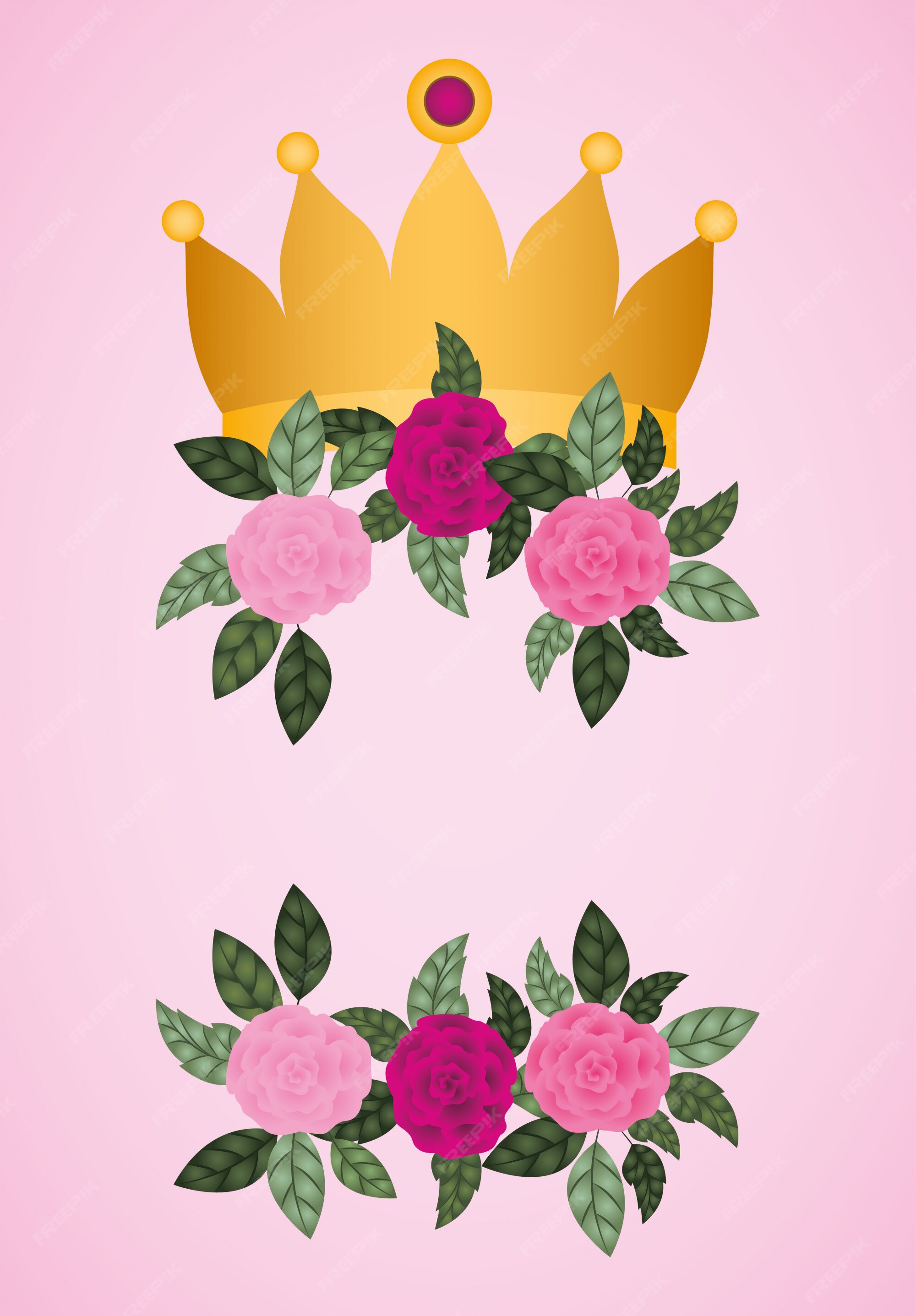Flores rosas con decoración de corona reina. | Vector Premium Flores rosas con decoración de corona reina. | Vector Premium