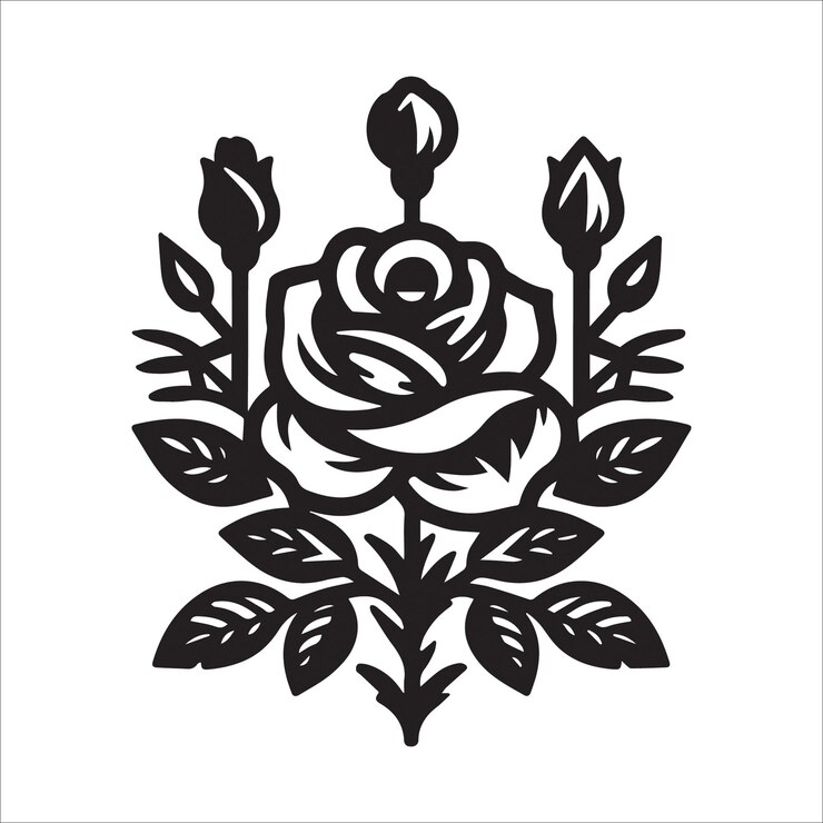 Flores de rosas y plantas silueta de ilustración vectorial 2