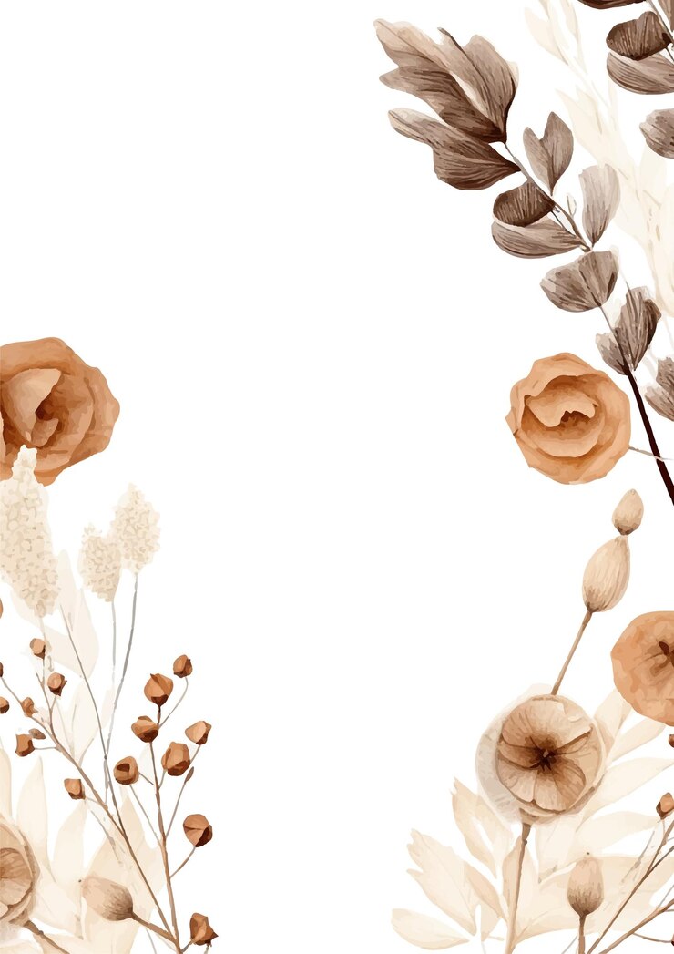 Vector flores rústicas florales y minimalistas con espacio vacío y hojas elegantes marco vectorial beige marrón y blanco con patrón de follaje de fondo con flora y flores