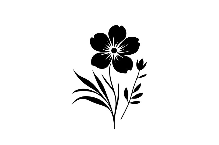 Flores de silueta negra de manzana de forma simple Elemento de diseño gráfico floral