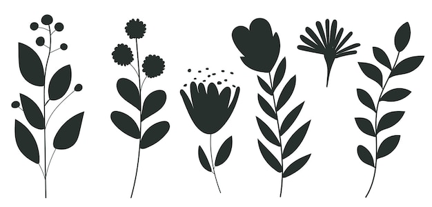 Flores de silueta sobre fondo blanco vector aislado