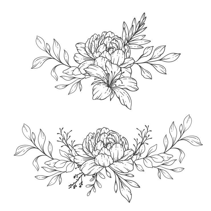 Vector flores silvestres arte de la línea línea fina lirio flowe ramos dibujados a mano ilustración floral página para colorear