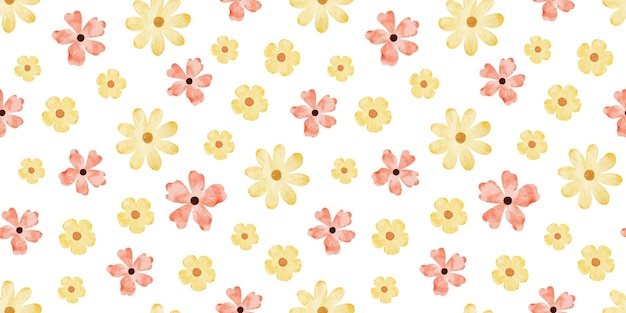 Flores silvestres rosadas, amarillas y rojas Acuarela dibujada a mano con un patrón sin costuras de flores simples Impresión linda para tela scrapbooking papel de embalaje diseño de tarjeta
