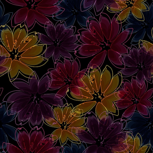 Flores simples con hojas siluetas vectoriales de peonías primitivas