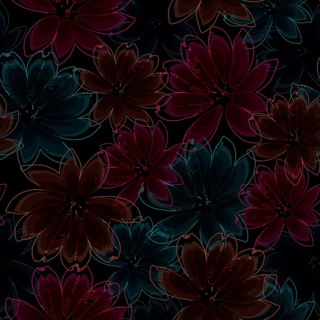 Flores simples con hojas siluetas vectoriales de peonías primitivas