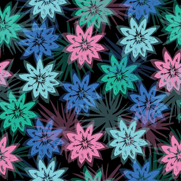 Flores simples con hojas siluetas vectoriales de peonías primitivas