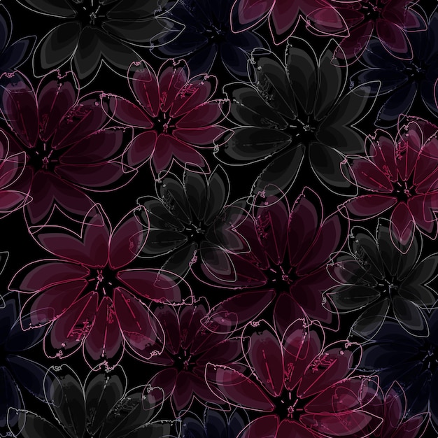 Flores simples con hojas siluetas vectoriales de peonías primitivas