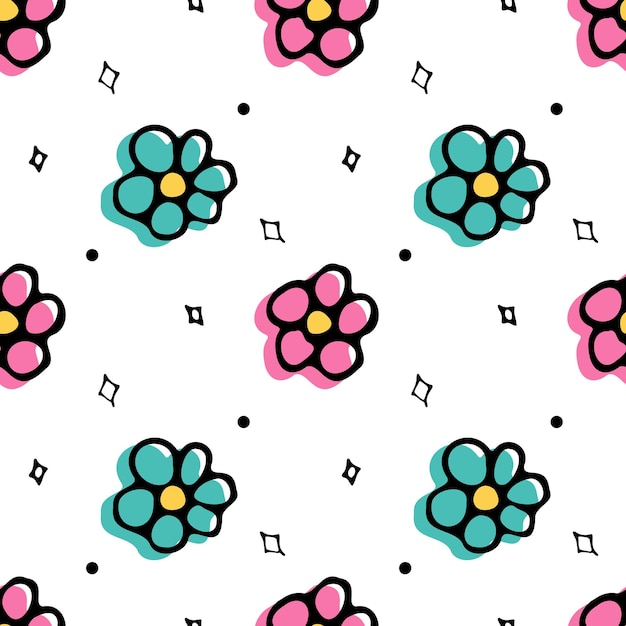 Flores simples con manchas abstractas Patrón sin costuras
