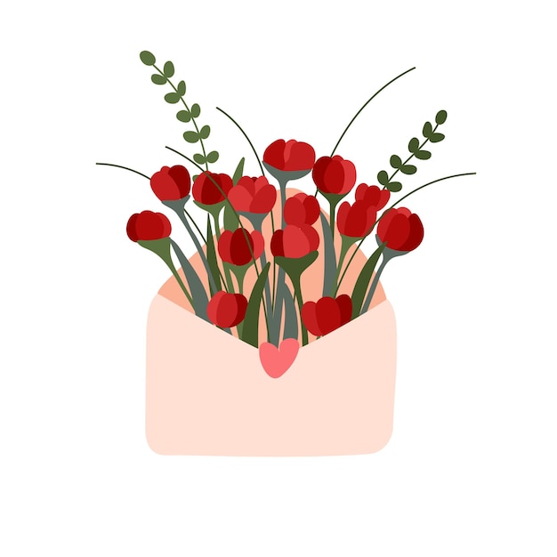 Flores en un sobre Correo floral Feliz día de San Valentín Día de la Madre Buquet de cumpleaños