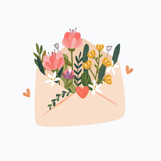 Flores en un sobre. Correo floral. Feliz día de San Valentín