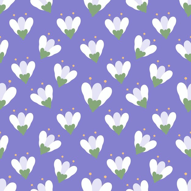 Flores sobre un fondo lila patrón sin costura Ilustración vectorial
