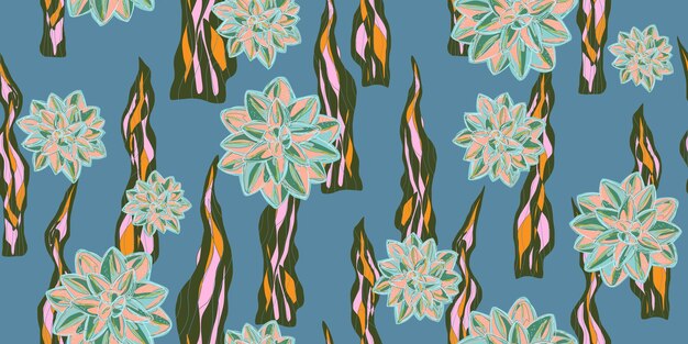 flores suculentas ornamento estilizado florecimiento elementos lineales motivos naturales superposición sin costuras patrón interminable vector de relación