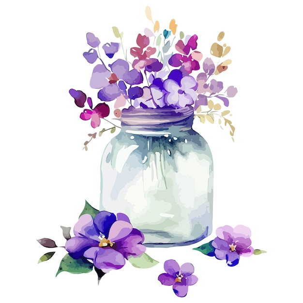 Flores en Tarro Acuarela Clipart