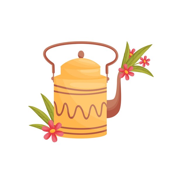 Flores en tetera sobre fondo blanco ilustración vectorial