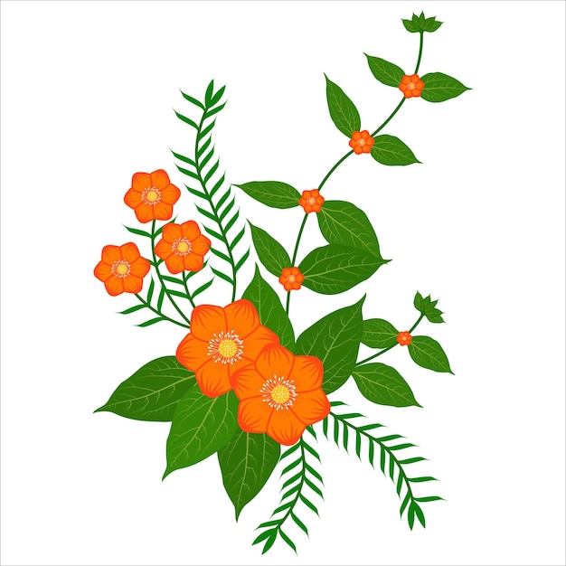 Flores tropicales exóticas y decoración de hojas Elementos florales de dibujos animados vectoriales fondo aislado