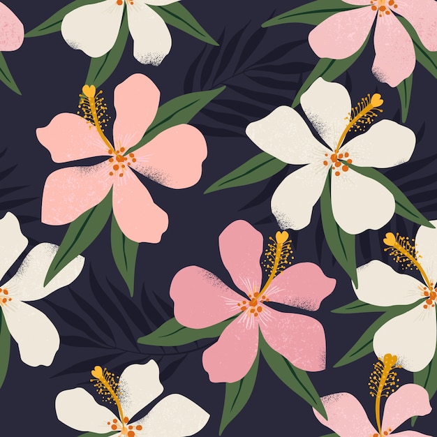 Vector flores tropicales y hojas de palmera artística perfecta ilustración