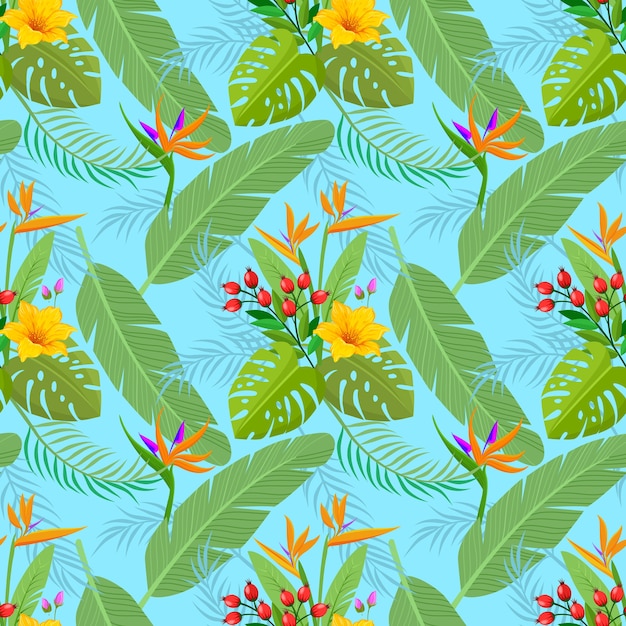 Flores tropicales y patrones sin fisuras de la hoja.