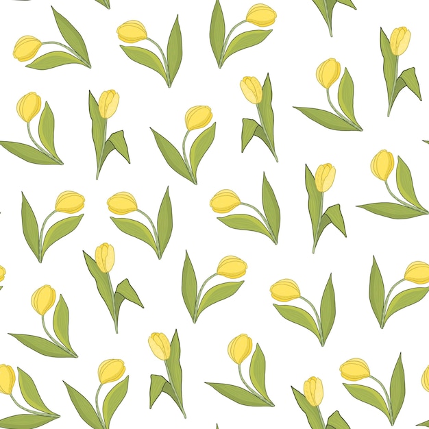 Las flores de tulipán tienen un patrón sin costuras vectorial