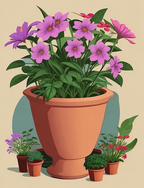 Flores vectoriales en colección de macetas