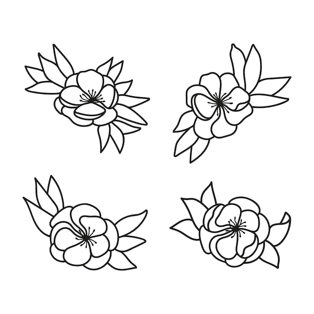 Vector flores vectoriales dibujadas a mano potentilla con follaje