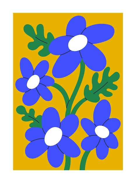 Flores de verano en flor tarjeta botánica creativa moderna Plantas florales en flor abstractas cartel interior de estilo inspirado en Matisse Vertical wall art jardín naturaleza Ilustración vectorial plana