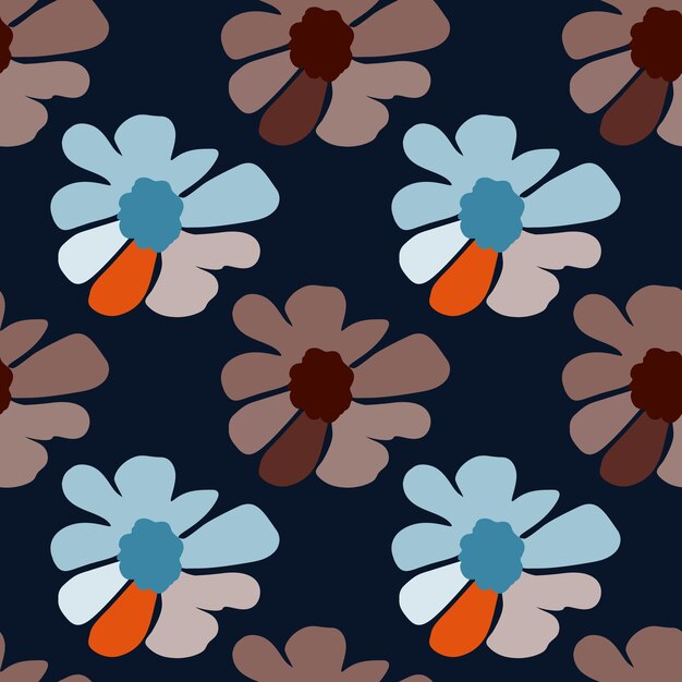 Flores vintage patrón sin costuras fondo floral retro groovy papel tapiz botánico estilizado abstracto diseño para tela impresión textil papel de envoltura ilustración de portada interior de moda