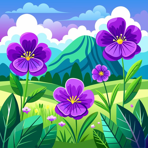 Vector flores violetas en la ilustración vectorial del campo