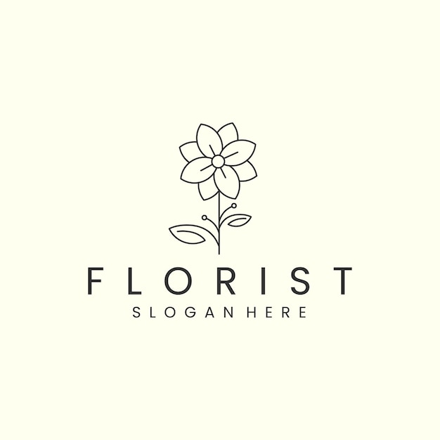 Floristería con estilo lineal logotipo icono vector ilustración naturaleza diseño de plantilla floral