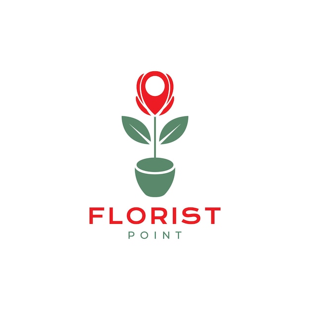 Floristería punto mapa ubicación tienda mercado tienda rosa planta florero macetas logotipo diseño vector icono ilustración plantilla