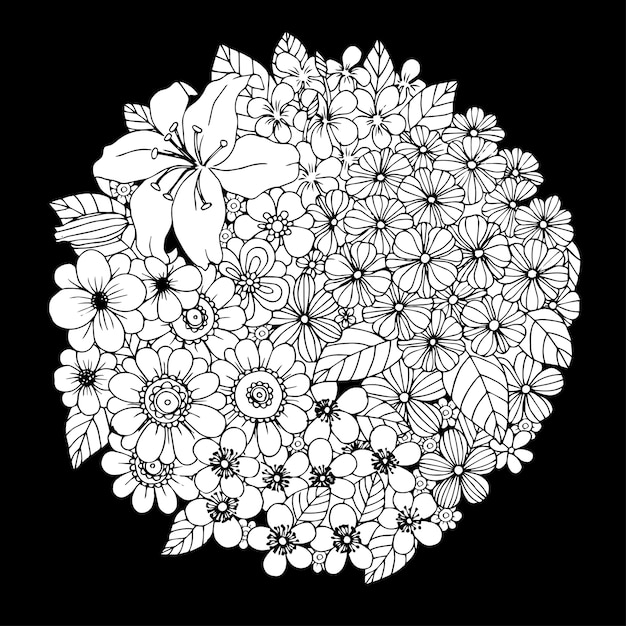 Flower doodle bouquet para colorear libro