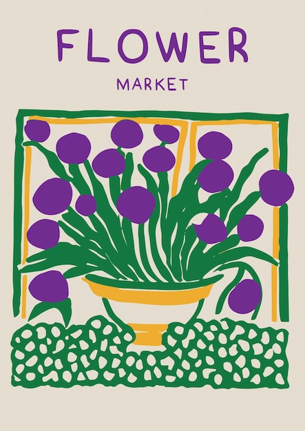 Flower Market Poster Print Retro Floral Poster Vintage Botánico Imprimible Arte