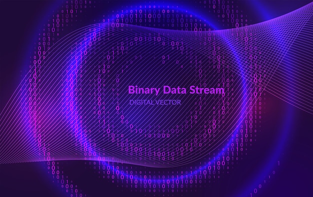 Flowing binary code stream with neon glow and gradient color Perfect for digital data computer technology and data science projects