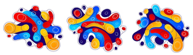 Fluidos formas líquidas coloridas en movimiento vector conjunto de elementos de diseño gráfico abstracto, arte moderno dinámico que fluye y formas cambiantes, colección de burbujas de lava de gradientes.