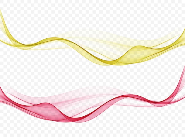 Flujo abstracto de líneas onduladas en amarillo y rojo Elemento de diseño de onda transparente