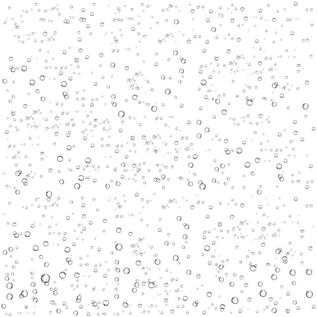 Flujo de burbujas de aire de oxígeno en el agua sobre fondo blanco.