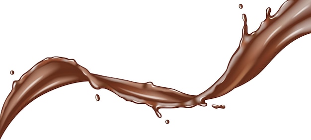 Flujo de chocolate sobre un fondo blanco