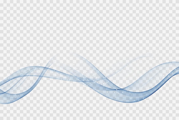 Flujo dinámico de humo de onda azul transparente sobre un fondo transparente