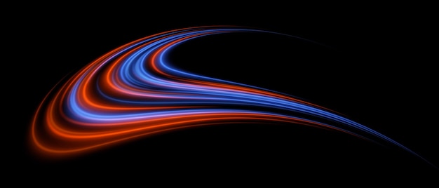 Flujo de luz Las líneas azules y naranjas forman un amplio camino dinámico Arcos brillantes con gradiente suave y energía suave