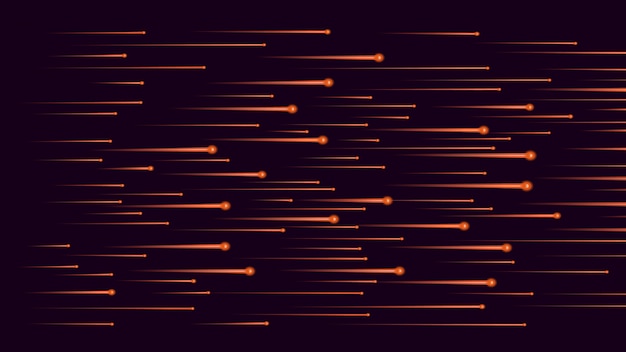 Vector flujo de luz naranja que fluye rápido sobre negro