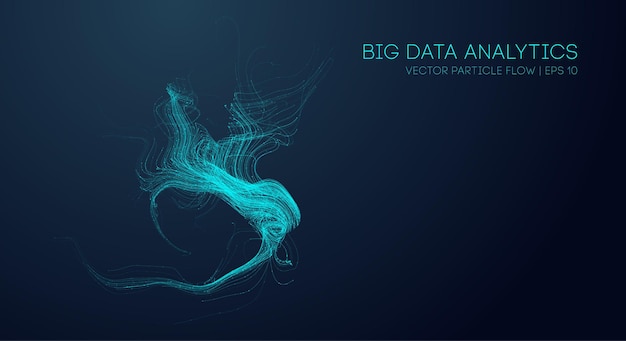 Flujo de onda de partículas turquesa en fondo oscuro para el concepto de big data