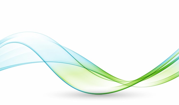 Flujo de ondas transparentes onduladas azules y verdes sobre un fondo blanco