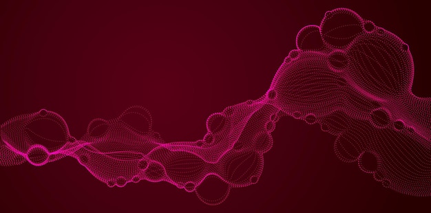 Flujo de partículas de fluido vectorial abstracto burbujeado, tecnología médica nano, ilustración de tema de ciencia ficción de microbiología.