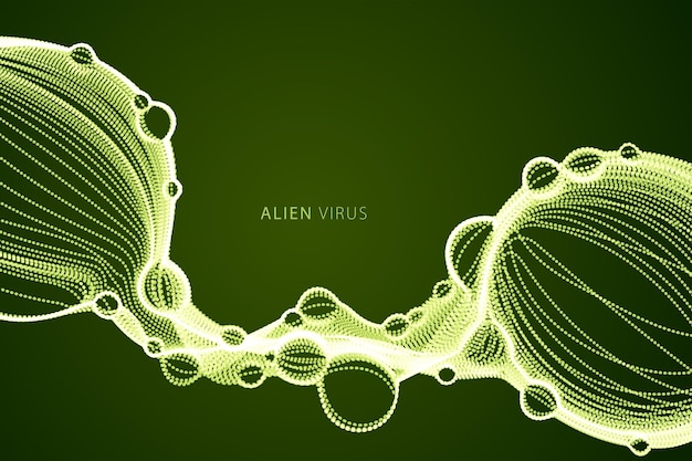 Flujo de partículas de fluido vectorial abstracto burbujeado, tecnología médica nano, ilustración de tema de ciencia ficción de microbiología.