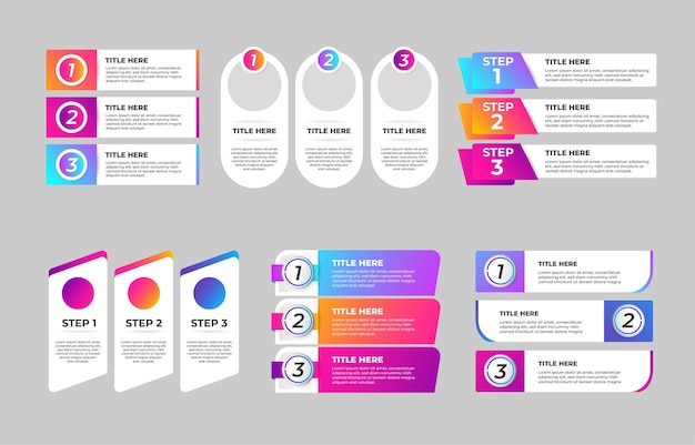 Flujo de paso de plantilla de degradado de elemento de infografía