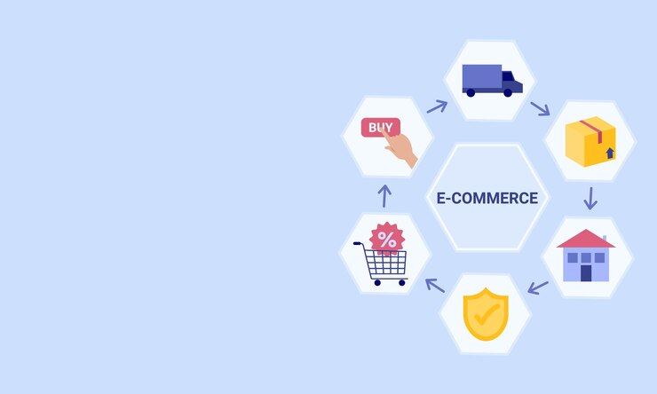 Vector flujo de procesos de comercio electrónico con íconos y pasos