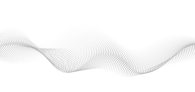 Flujo de puntos partículas patrón de onda monocromático semitono gradiente forma curva aislada en transparente