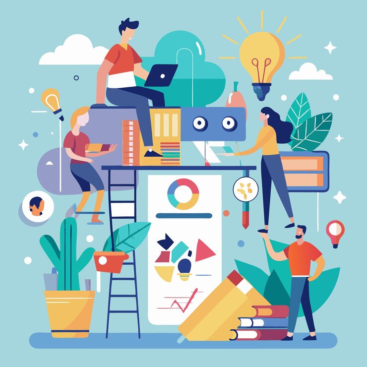 Vector flujo de trabajo colaborativo y gestión de proyectos que elevan la eficiencia del equipo en un espacio de trabajo digital